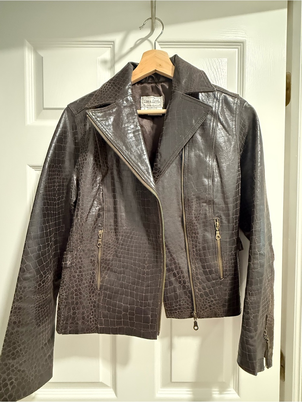 Live a Little vintage Dark Brown Croc-Embossed Leather Jacket
